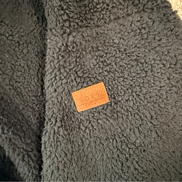ROXY Black Sherpa Fleece Hoodie Pullover Snap Neck Cozy Womens Small - Picture 5 of 9